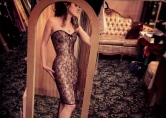 Selfie in a gorgeous corset dress with lace overlay by Dark Garden