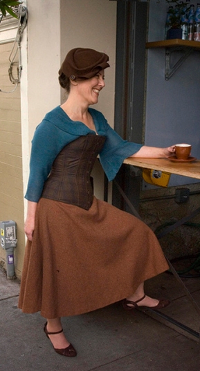 Kristin casually enjoying coffee swathed gracefully in wools. 